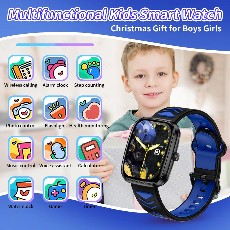 LIGE New Kid Call Smart Watch Full Touch Screen Children Puzzle Games Heart Rate Blood Oxygen Alarm Clock Birthday Gift Boy Girl