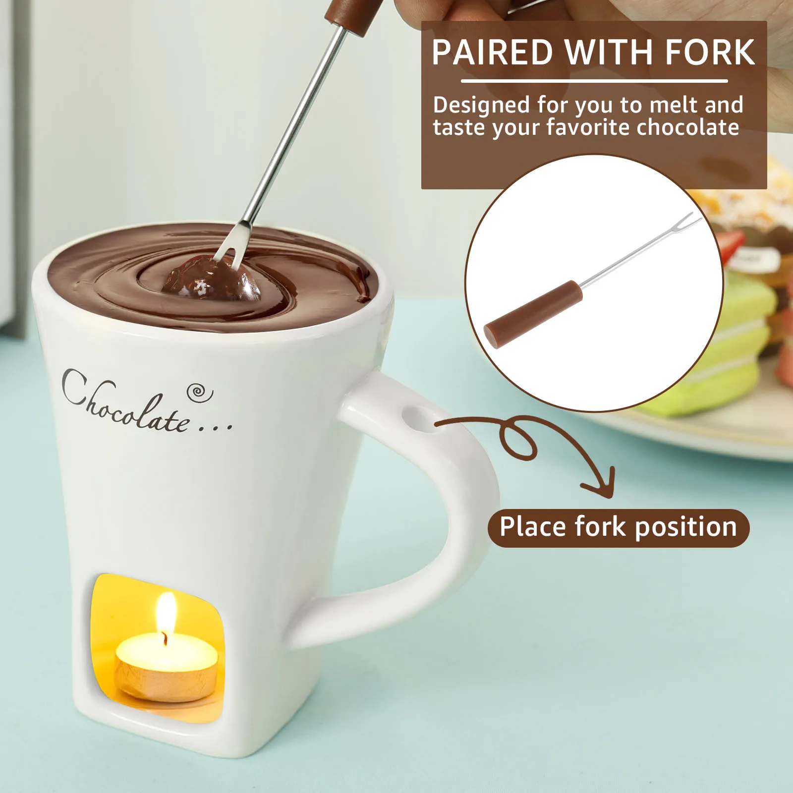 200ML Melting Chocolate Mug Fondue Mug Set Chocolate Cheese Ice Cream Fondue Maker Kit Butter Warmer Cooking Appliances