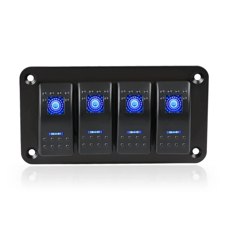 

50JA Household Appliances 12V Switch Panel with Blue LED Light Toggle Rockers Waterproof for Auto Marine Vehicles Boats Truck