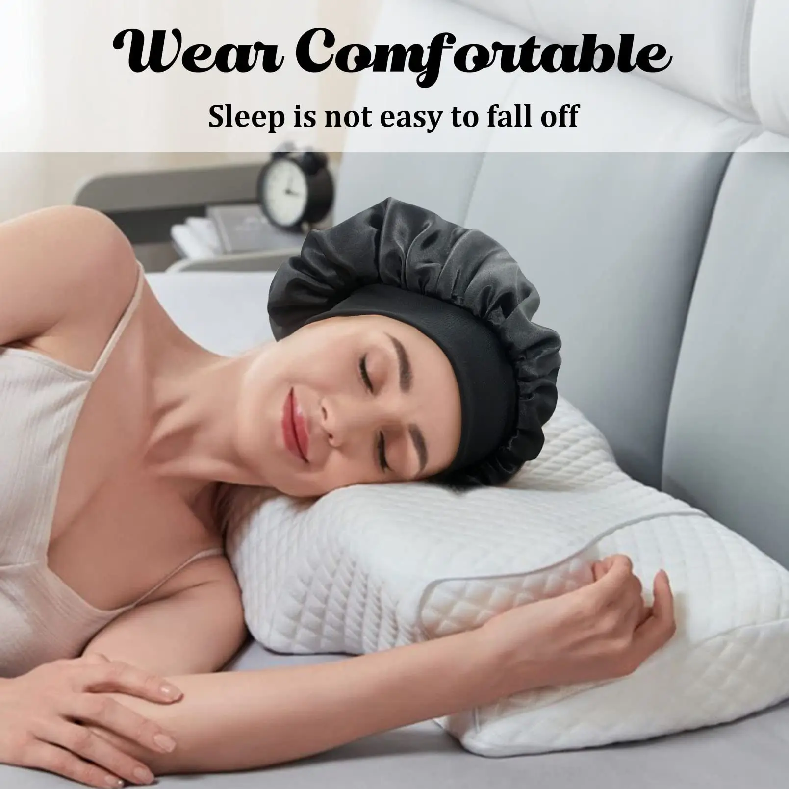 Bonnet Satin Cheveux Nuit Satin Night Hair Cap Women's Solid Sleeping Hat Sleep Care Nightcap For Women Unisex Cap Cheveux Nuit 3