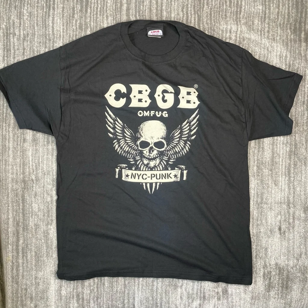 Cbgb Omfug T-Shirt Da Uomo Black Nyc Punk Deadstock Winged Skull Girocollo Xl Nuovo