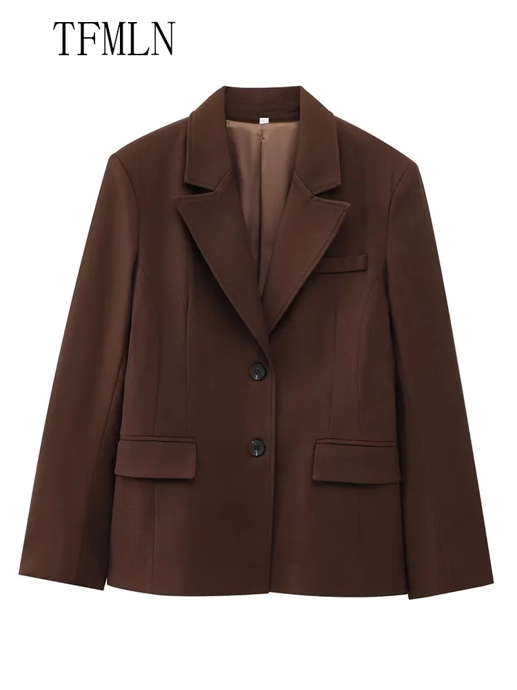 Office Lady Solid Blazer Jackets 2025 Autumn Simple Notched Single Breasted Causal Coats Vintage Pockets Street Chic Outwear