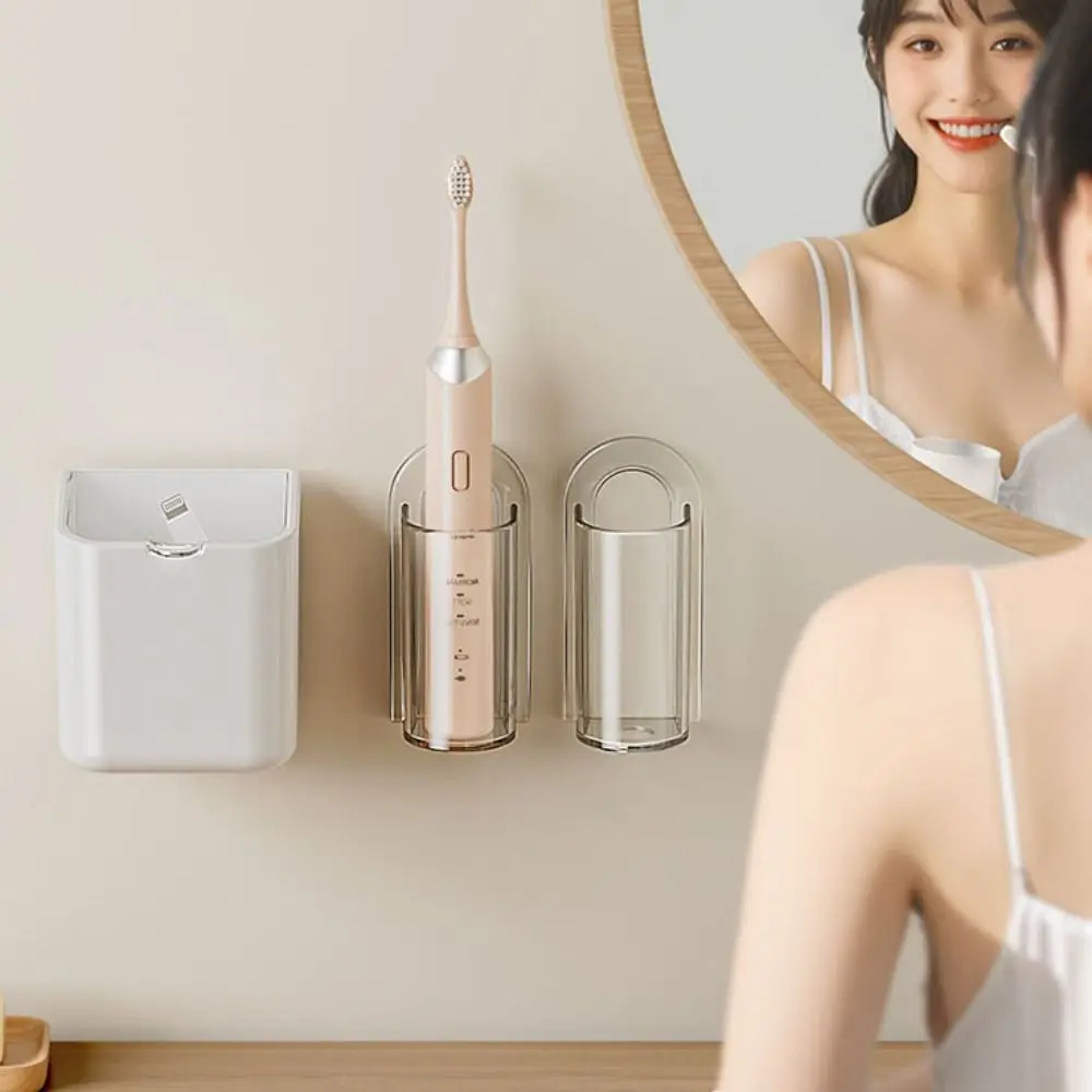 Wall Mount Electric Toothbrush Holder Space Saving Punch-Free Toothbrush Storage Rack Transparent Electric Base