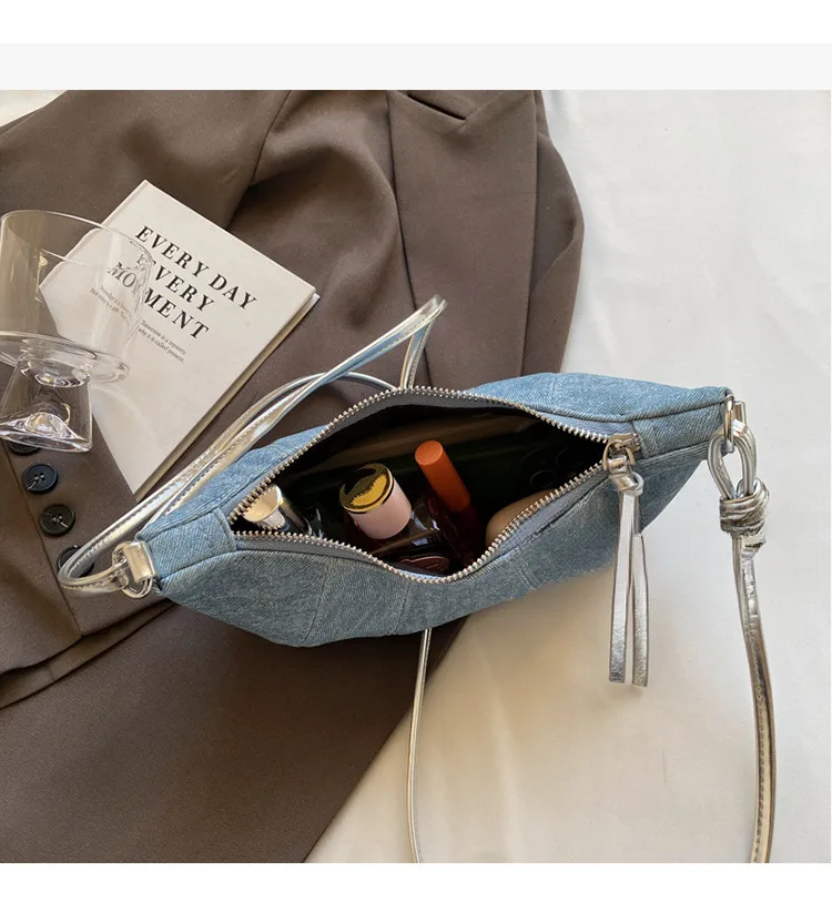 Denim for women's 2024 new fashionable casual shoulder niche trend, super hot crossbody bag, cowhide bag_senzul.com