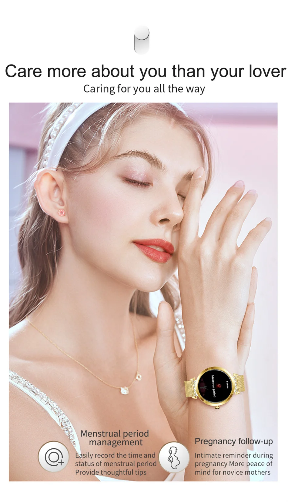 IP68 Waterproof Smart Watch Women Lovely Bracelet Heart Rate Monitor Sleep Monitoring Smartwatch Ladies Connect IOS Android+Gift