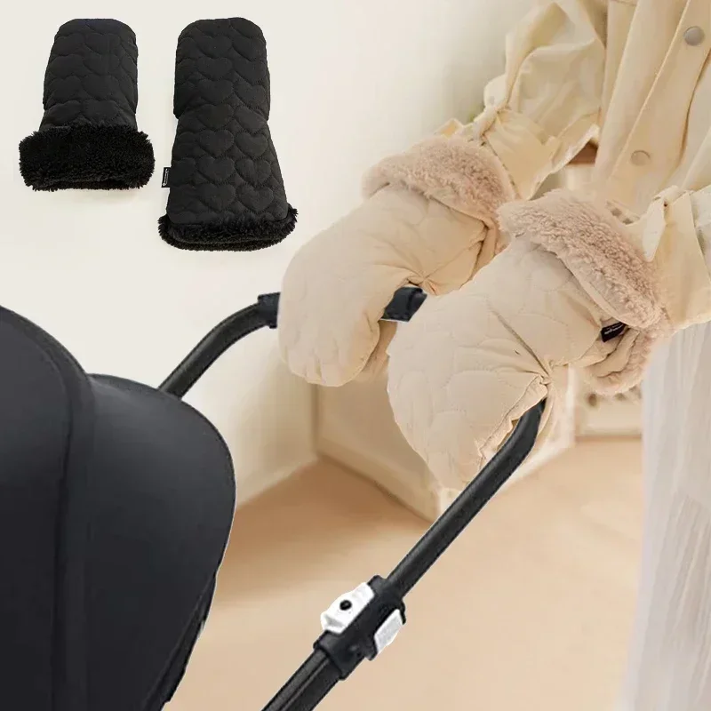 Korean Baby Stroller Gloves Winter Waterproof Fleece Thick Pram Hand Muff Warmer Anti-Freeze Car Gloves for Stroller Accessories