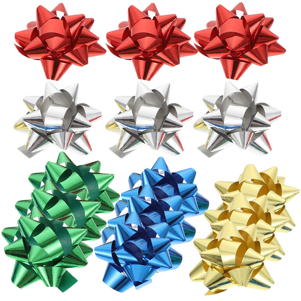 

Gift Bows Christmas Gift Wrap Decorated Star Flowers Colorful Bows Xmas Gift Wrapping Adornments Adhesive Flowers Decor