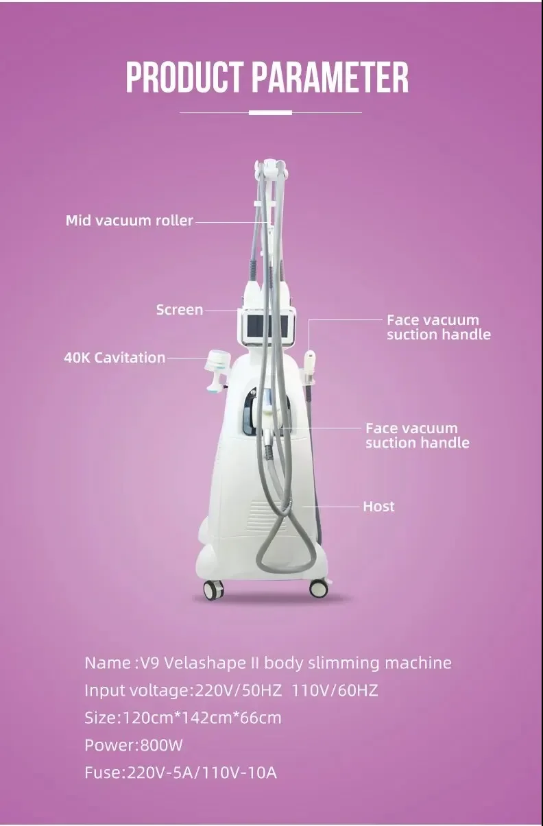 

V9 V10 Rollers Massager 6 In1 Roller Vacuum Cavitation 40K Skin Tightening Body Contouring Cellulite Reduction Machine