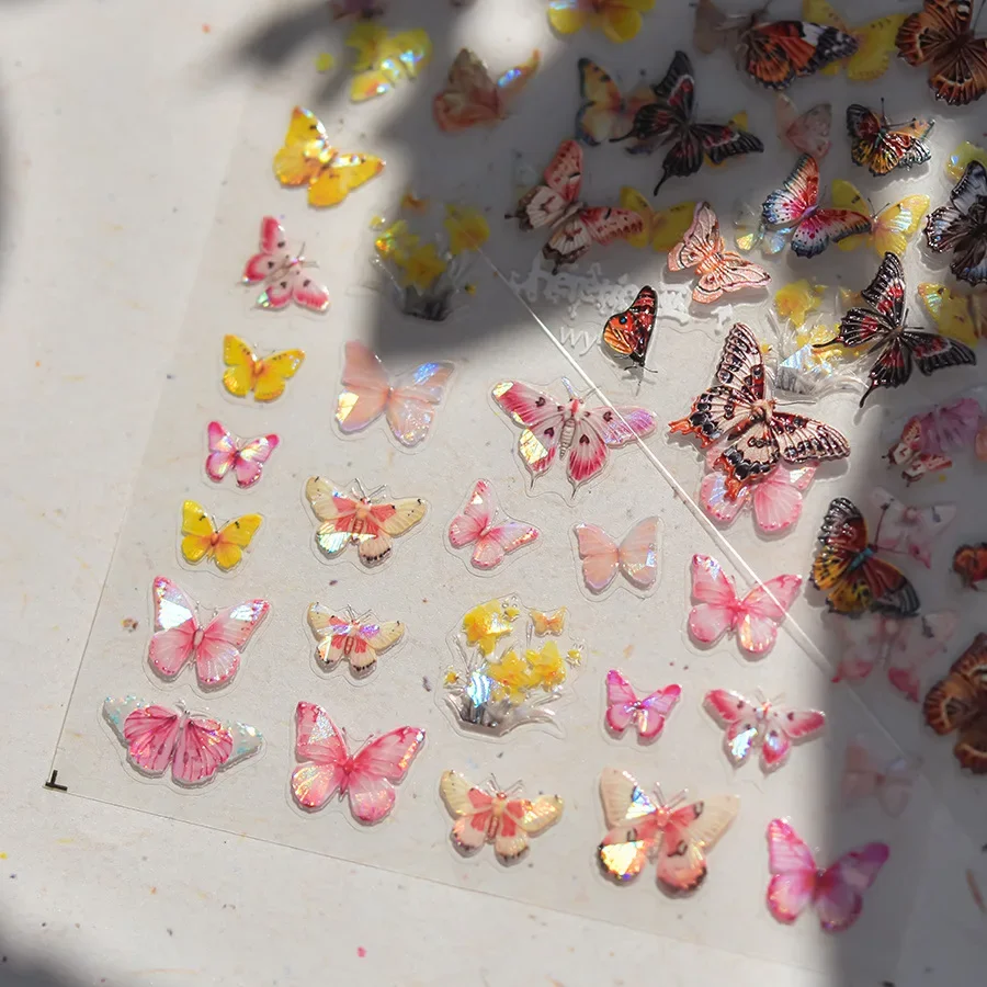 Chinese Tradition Longan Magpie Dragon Loong Butterfly Persimmon Cloud Embroidered Relief Nail Art Sticker Manicure Decal