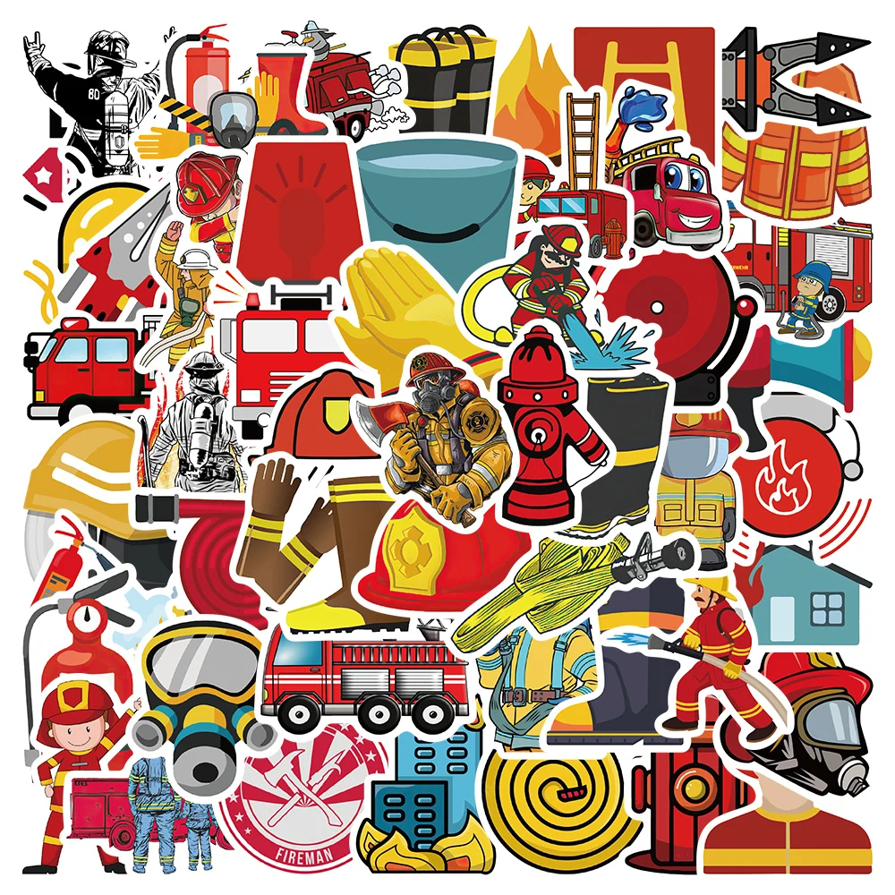 52pcs Cartoon Fireman Stickers For Luggage Laptop Guitar Skateboard Bicycle Car Waterproof Graffiti Decals Kids Toy Gift