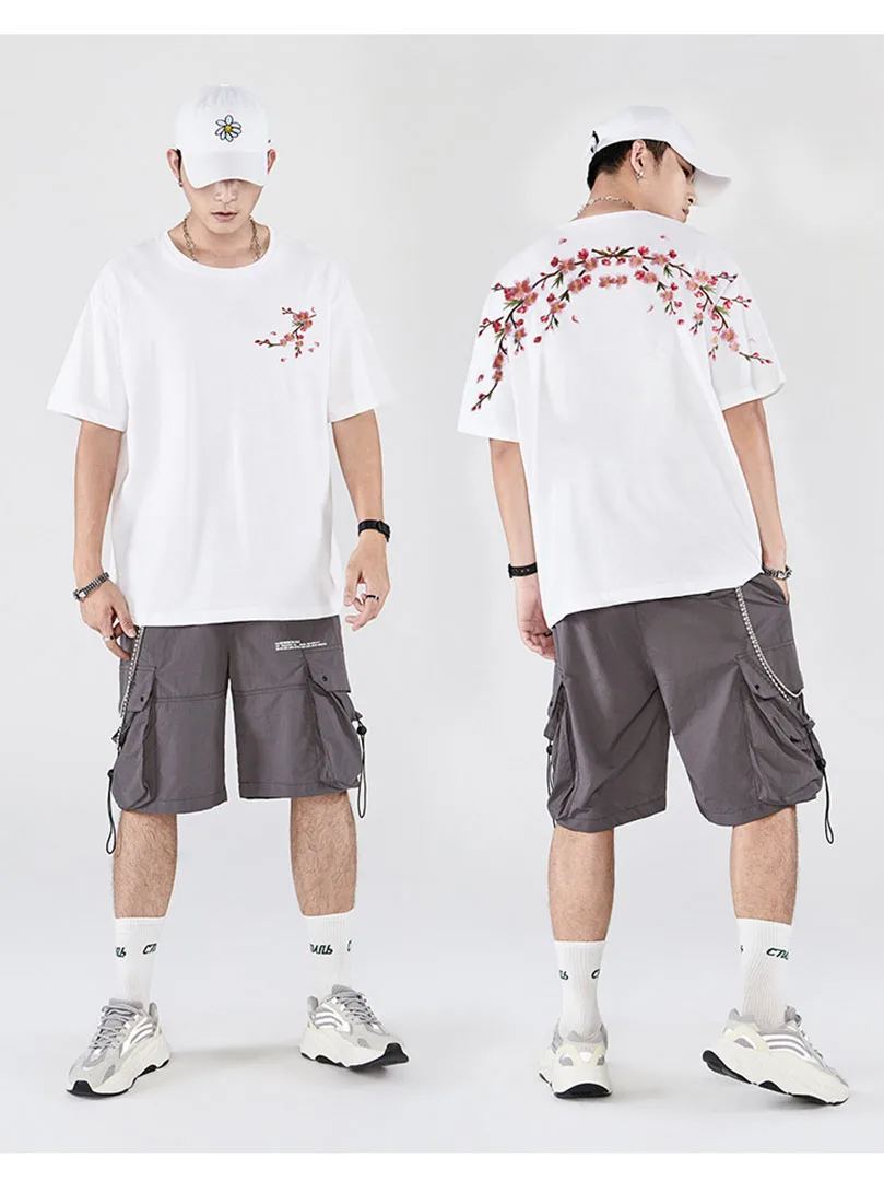Sommerliches T-Shirt mit Pflaumen-Blumenstickerei für Herren, Baumwolle, Kurzarm, besticktes Herren-Oberteil, Marken-Streetwear 2026 Kleidung Z1 – Detail 12