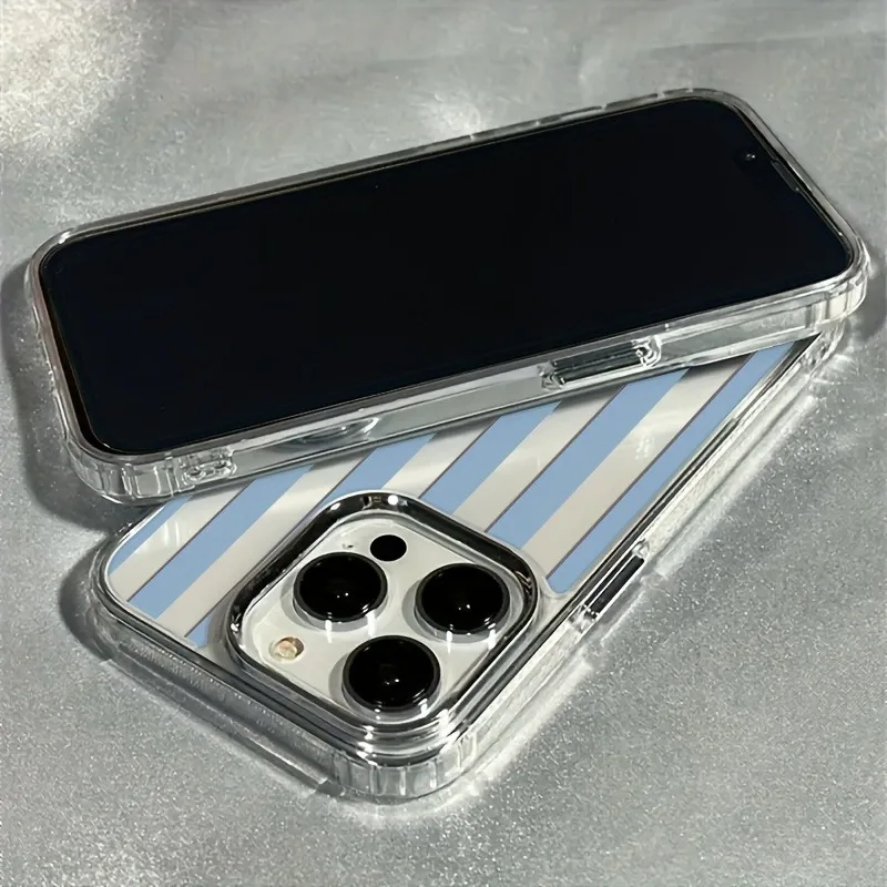 Blue Striped Shockproof Transparent TPU Phone Case