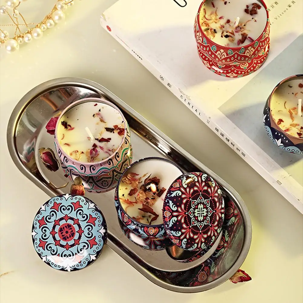 Iron Box Soy Wax Aromatherapy Candle - Odor-Free Dried Flower Scent for Home and Wedding Décor