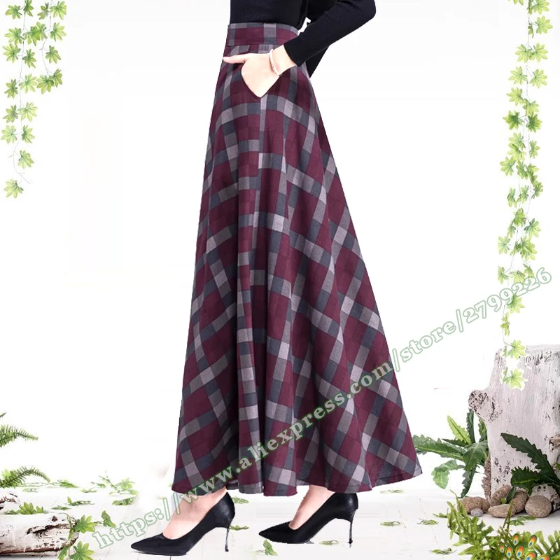 

2024 Fashion Casual Cotton and Hemp Plaid xxxxxxl Size Long Skirt Spring and Summer Plus Size Maxi Skirts for Women 4xl 5xl 6xl