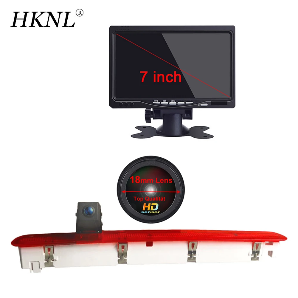 Per Vw T6 Bus 1 Porta Hknl Hd Lens Car Reverse Rear View Camera Con 7 "4.3" Monitor Mirror Transporter Hecklappe Luce Freno
