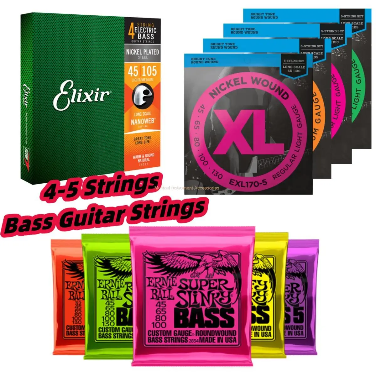 Ernie Ball 4 5 String Heavy Metal Rock Bass Guitar String Nickel