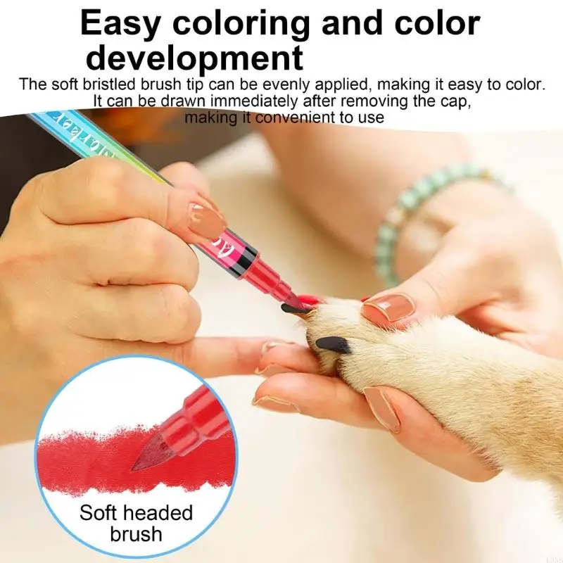 L9NB Cats Nails Polish Pens Dog Art Grooming Brush Pen Set Pet Supply 12Color