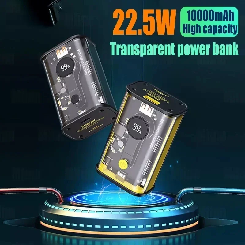 

Новинка 2024, 20000 мАч, прозрачный Внешний аккумулятор PD20W, мини портативный аккумулятор QC 22,5 Вт, быстрое зарядное устройство для iPhone 8-14 15 Pro Max Samsung