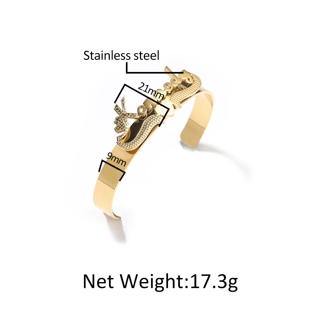 THE BLING KING Custom 3D Name Bracelet Opened Stainless Steel Bangle Personalized Letter Fashion Hiphop Jewelry For Gift