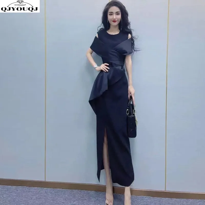 2024 Summer New Celebrity Style Light Luxury Slim Design Sense Sleeveless Split Dress Off the Shoulder Dress for Women