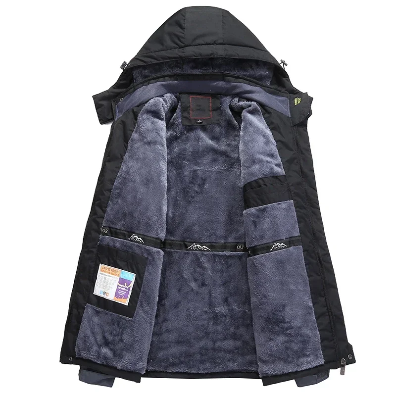 -30 Degree Winter Thick Warm Fleece Jackets Men Windproof Waterproof Retro Hooded Coats Mens Outwear Parka Plus Size 8XL 9XL