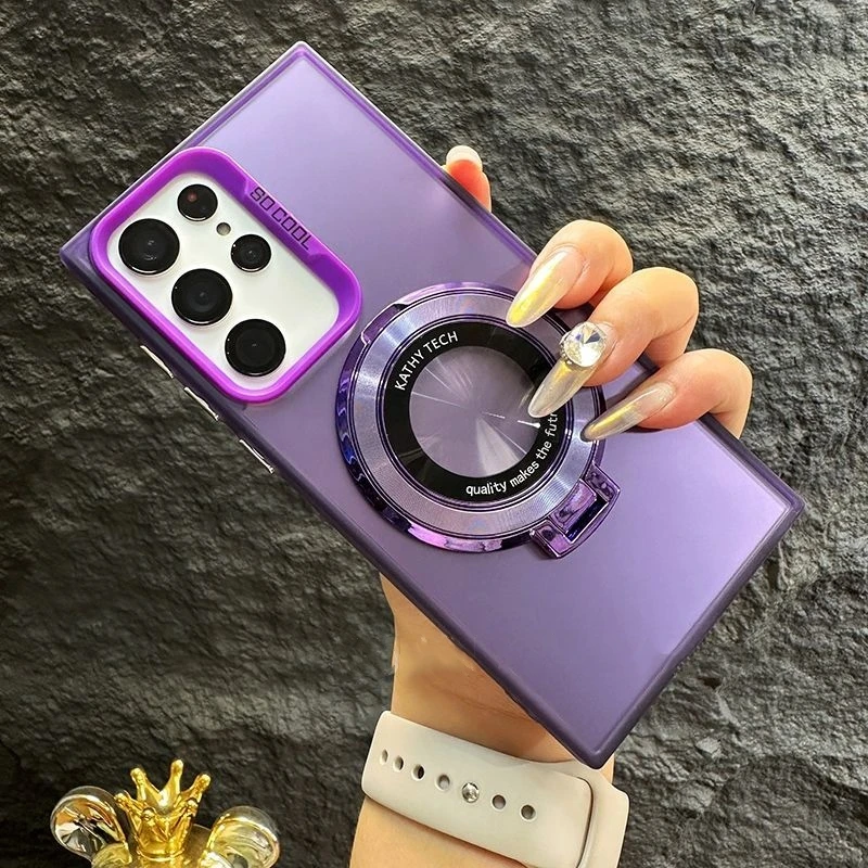 thumbnail image 1 of Luxury Magnetic Bracket Matte Case For Samsung S24 S23 S22 S21 Note 20 Ultra Plus S20FE A54 A34 A24 A14 Wireless Charging Cover, 1 of 5