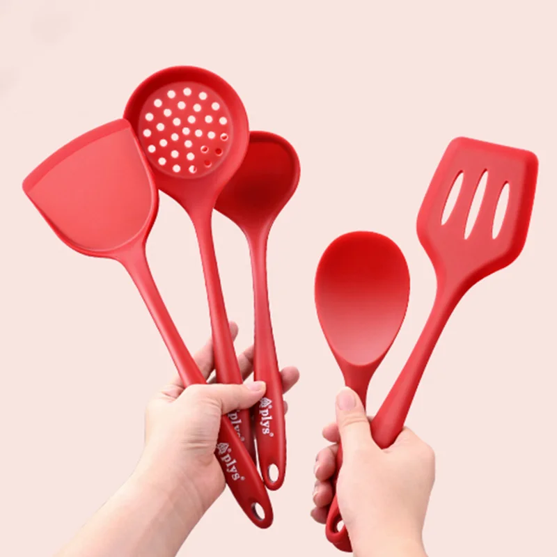 5pcs Set of Multi-color Silicone Cookware Set Heat Resistant Non-stick pan, spatula and spoon Cooking Utensils