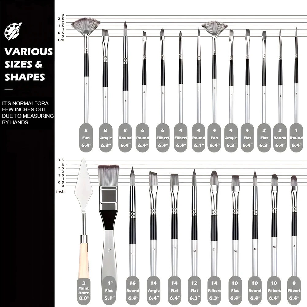 24pcs 나일론 브러쉬 세트 스크레이퍼가 있는 유화 브러쉬 구아슈 수채화 브러쉬 그림용 다양한 모양의 아크릴 브러쉬