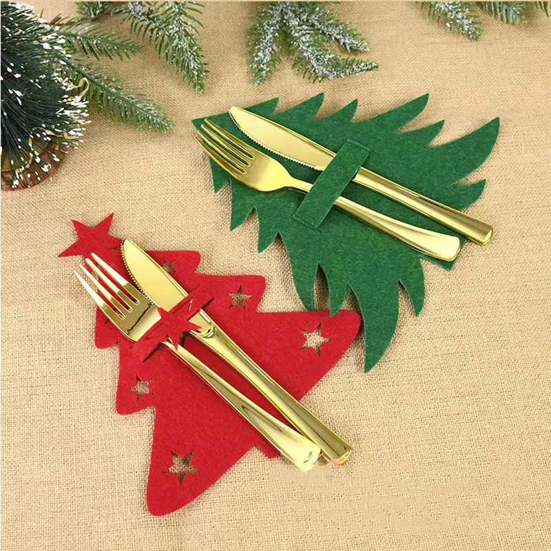 

12Pcs Felt Christmas Tree Cutlery Bags Cutlery Fork Spoon Bags Kitchenware Non-woven Fabric Cookware Organizer Table Decorations