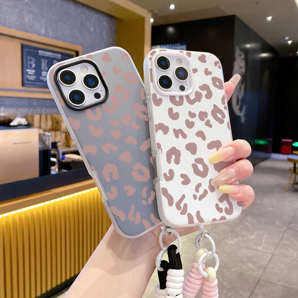 Leopard Print 2-in-1 Wrist Strap Phone Case with Lanyard
