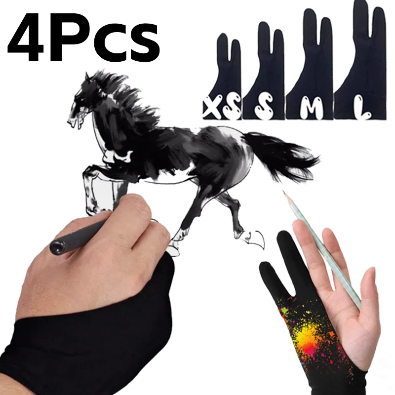 4-1 Stuks Anti-Touch Trekken Handschoenen Twee-Vinger Hand Schilderen Handschoenen Voor Ipad Tablet Digitaal Bord Scherm Tekening Anti-Fouling Handschoen