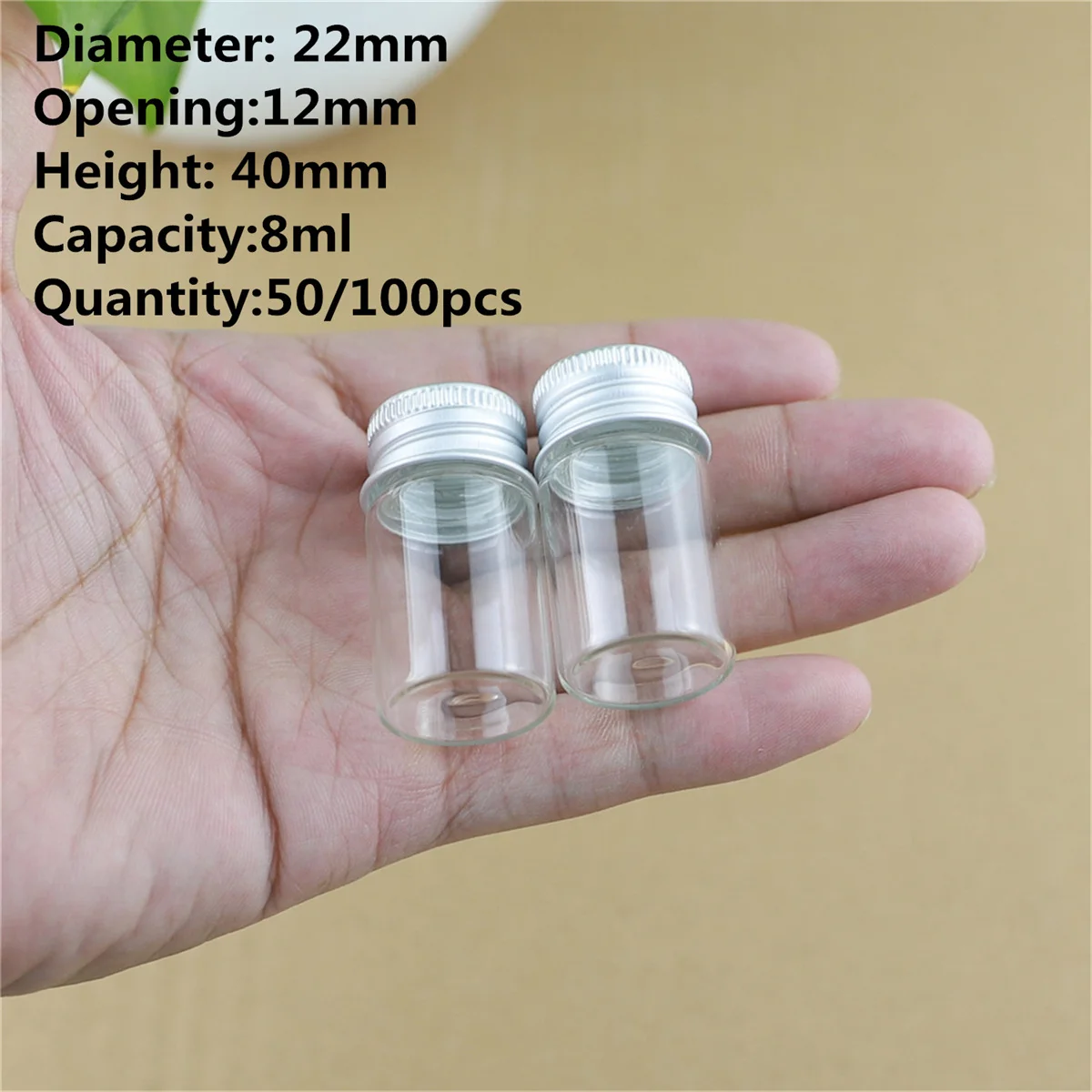 50/100 PCS/lot 22*40mm 8ml Tiny Glass Small Bottles Decorative Glass Jars Silver Screw Cap Vial Mini Containers Bottles 2