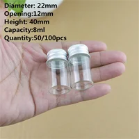 50/100 PCS/lot 22*40mm 8ml Tiny Glass Small Bottles Decorative Glass Jars Silver Screw Cap Vial Mini Containers Bottles 2