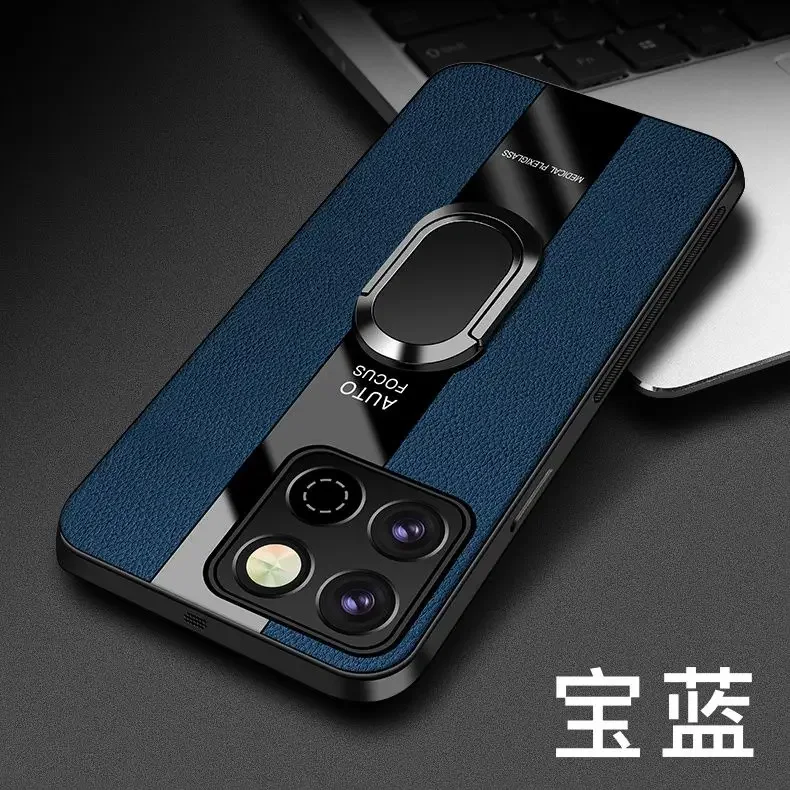 Plexiglass PU Leather Phone Case with Magnetic Ring Stand and Shockproof Protection