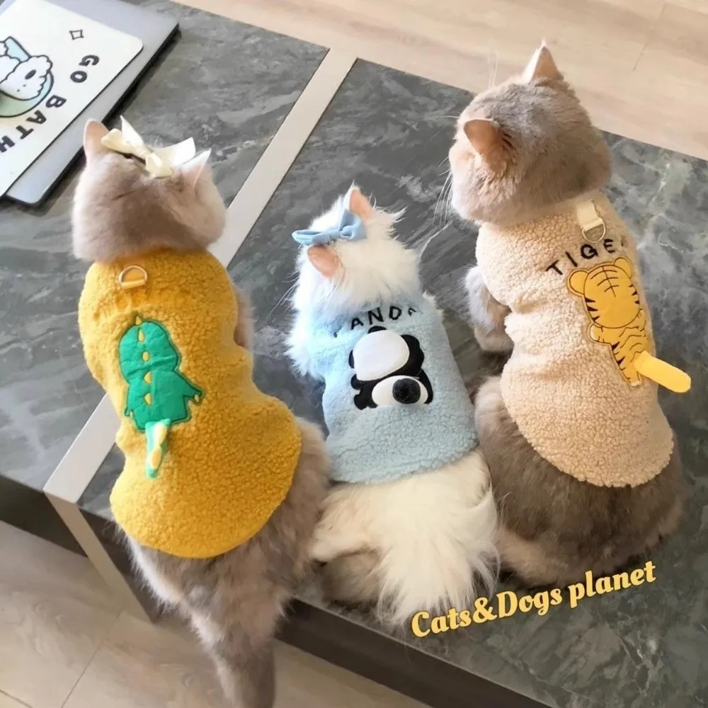 Cute Soft Cozy Cat Clothes Fleece Winter Warm Lambhair Vest Costume Sweater Pet Cat view 5