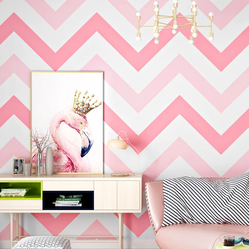 Nordic style wallpaper ins TV background wall pink children's room female bedroom living room modern simple wallpaper