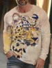 Men's long-sleeved T-shirt 3D printing HD leopard print men's long-sleeved T-shirt autumn tops casual round neck home clothes