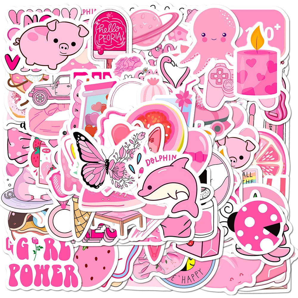 

50/100Pcs Pink Preppy Cute Girl Graffiti Stickers Phone Laptop Scrapbooking Notebook Wall Guitar DIY Comics Sticker Party Gifts
