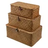 Handmade storage basket with lid, rectangular seaweed, rattan fabric, cosmetics, multi-purpose container, natural box 3