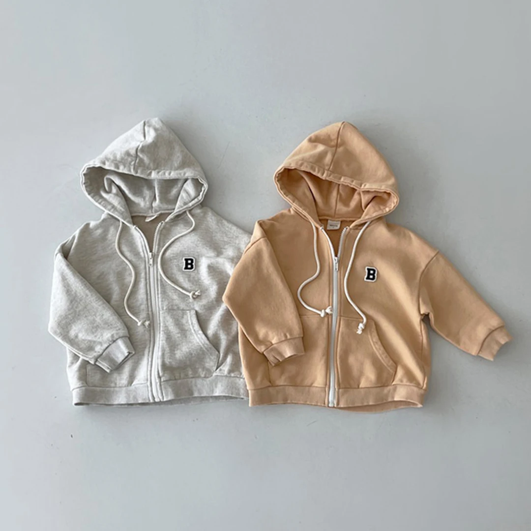 Children's Sweater Baby Boys Girls Spring And Autumn Zipper Hooded Letter Cardigan Windbreaker Outerwear
