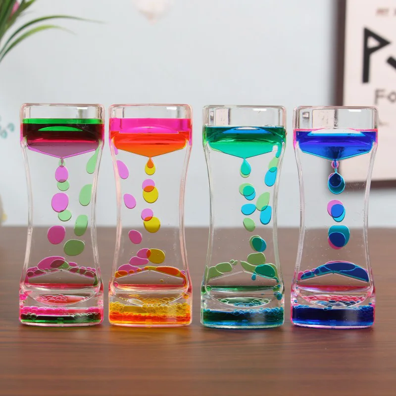 Liquid Hourglass Timer Colored Hourglass Double Colors Acrylic Floating Drop Oil Hourglasses Motion Bubbler Timer Anxiety Stress Relief Gifts
