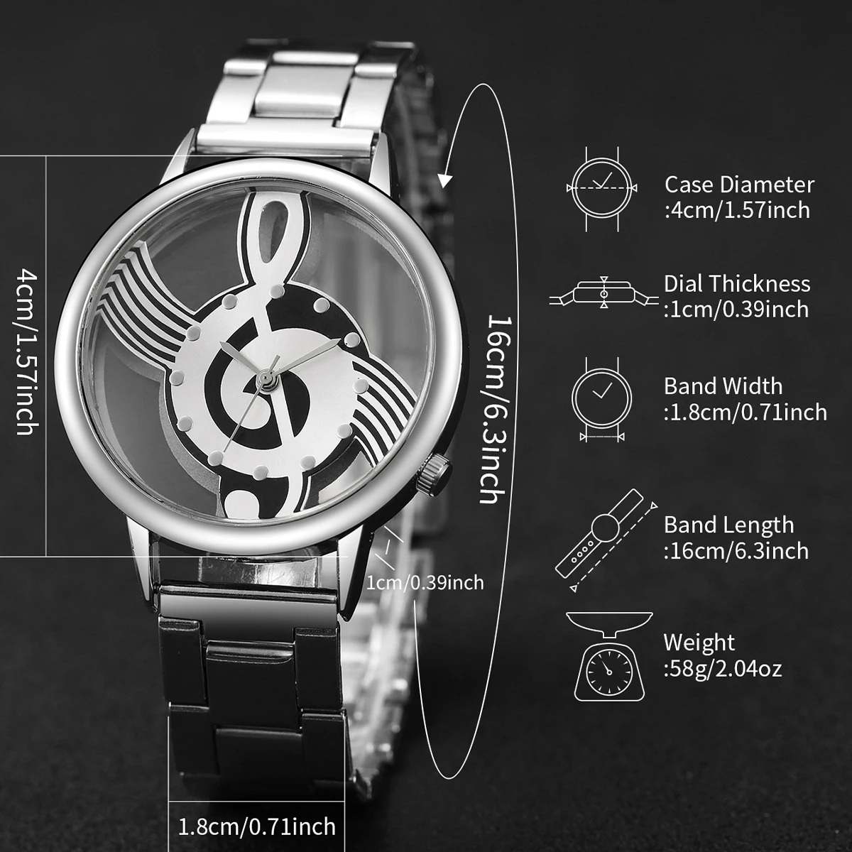 2PCS/Set Fashion Women's Watch Hollow-out Musical Note Dial Steel Band Quartz Watches Heart Bracelet Set 5