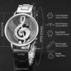 2PCS/Set Fashion Women's Watch Hollow-out Musical Note Dial Steel Band Quartz Watches Heart Bracelet Set 5