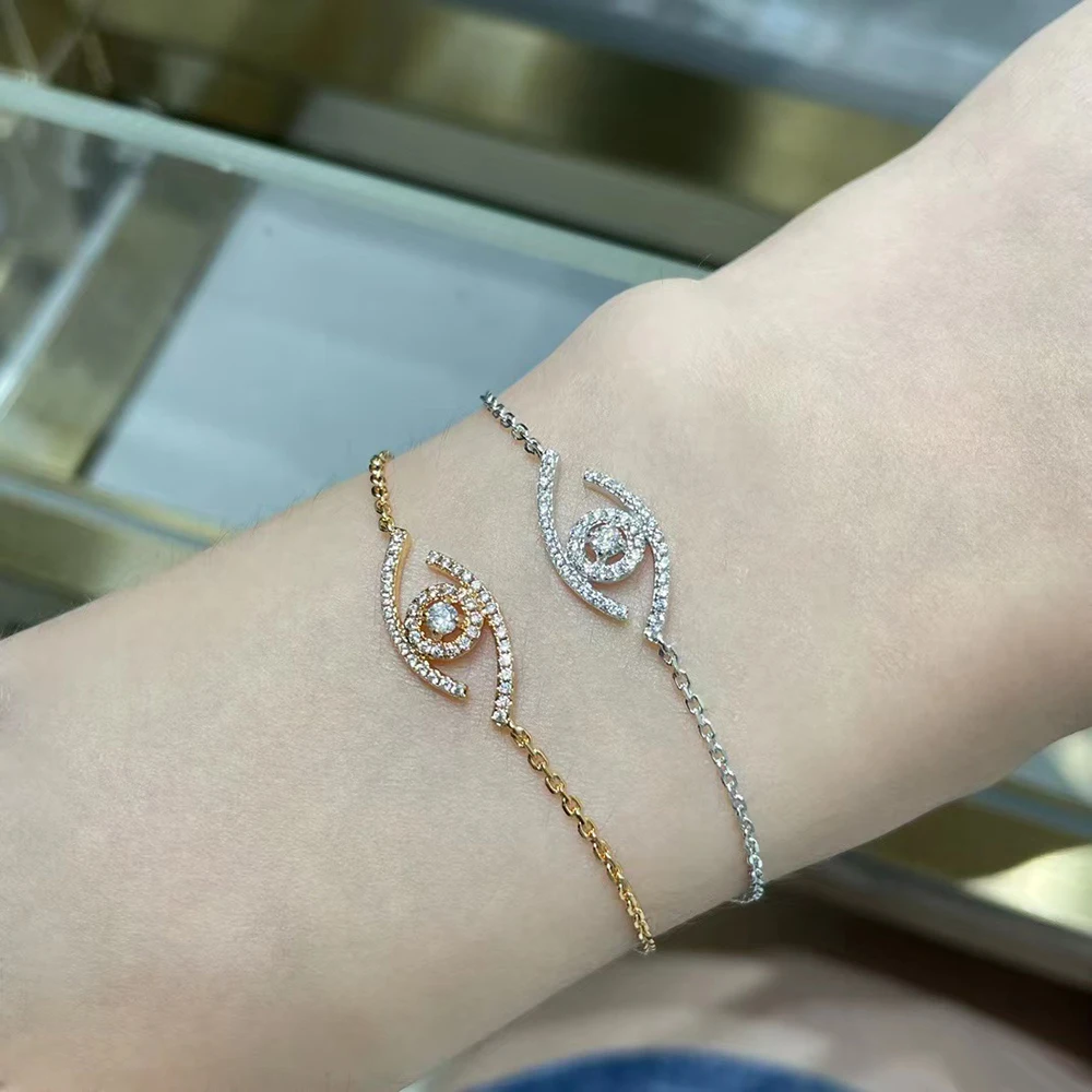 

French Luxury Brand Jewelry 925 Sterling Silver Zircon Pendant Lucky Eye Women's Bracelet