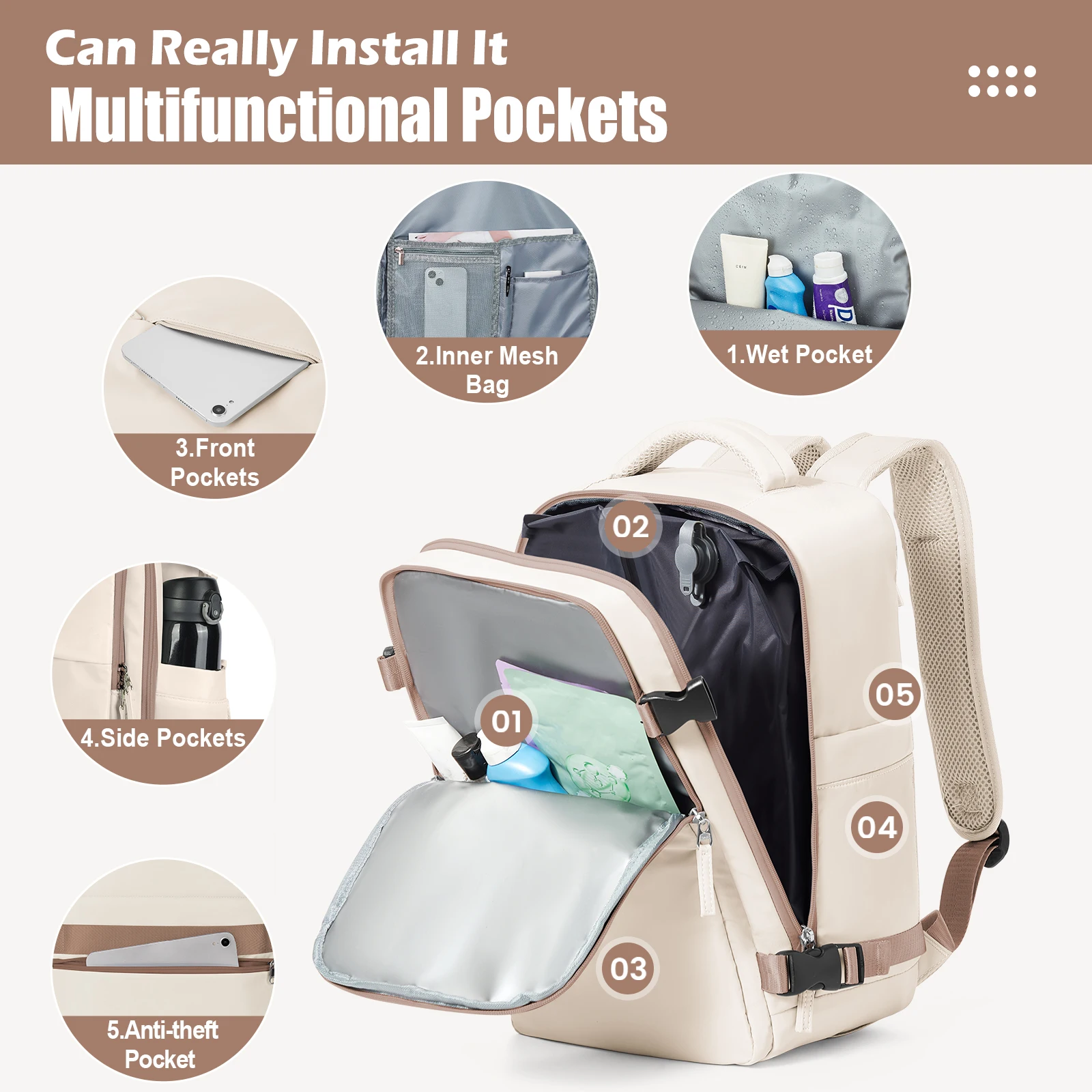 Vacuum Compression Backpack, Hand Luggage Travel Backpack for Easyjet Cabin Bag 45x36x20,Laptop Backpack for Women/Men Schoolbag