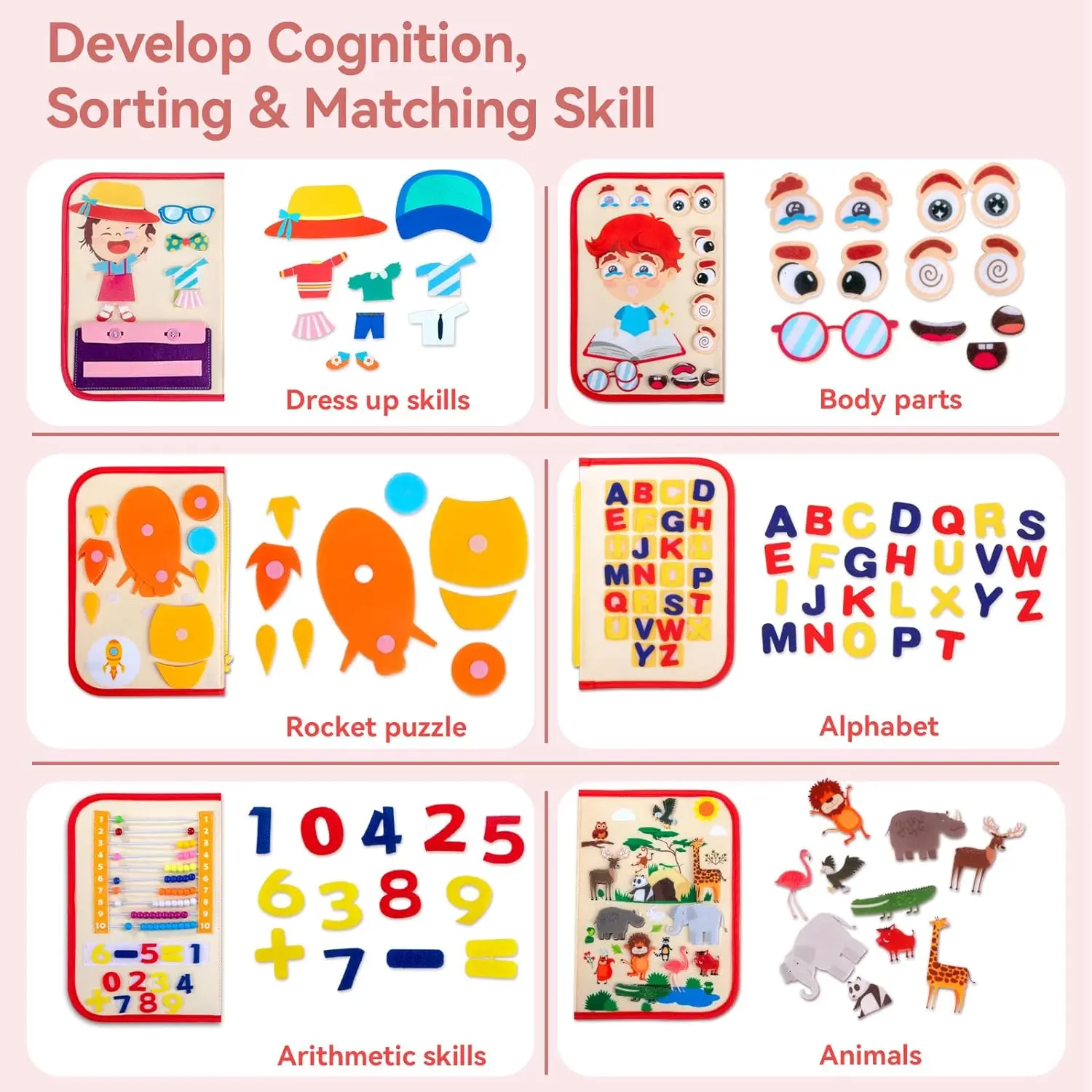 8 in1 Montessori Busy Board Toddlers Sensory Activity Board for 3 4 5 Years old Preschool Education Basic Life Skills Training