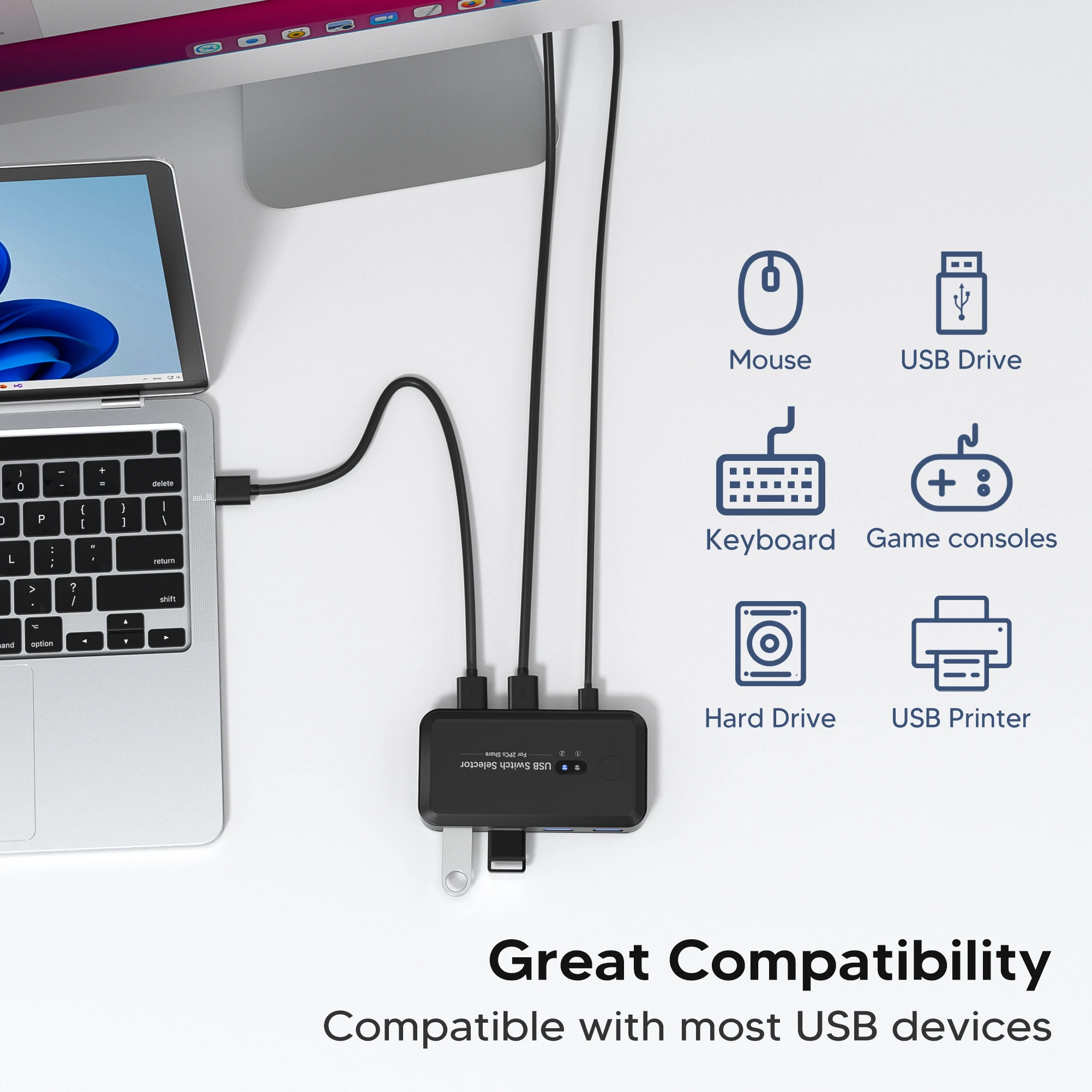 USB KVM Switch Adapter USB 3.0 Switcher 2 Input 4 Output USB Switch KVM Switcher Printer Sharer For Computer Keyboard 2