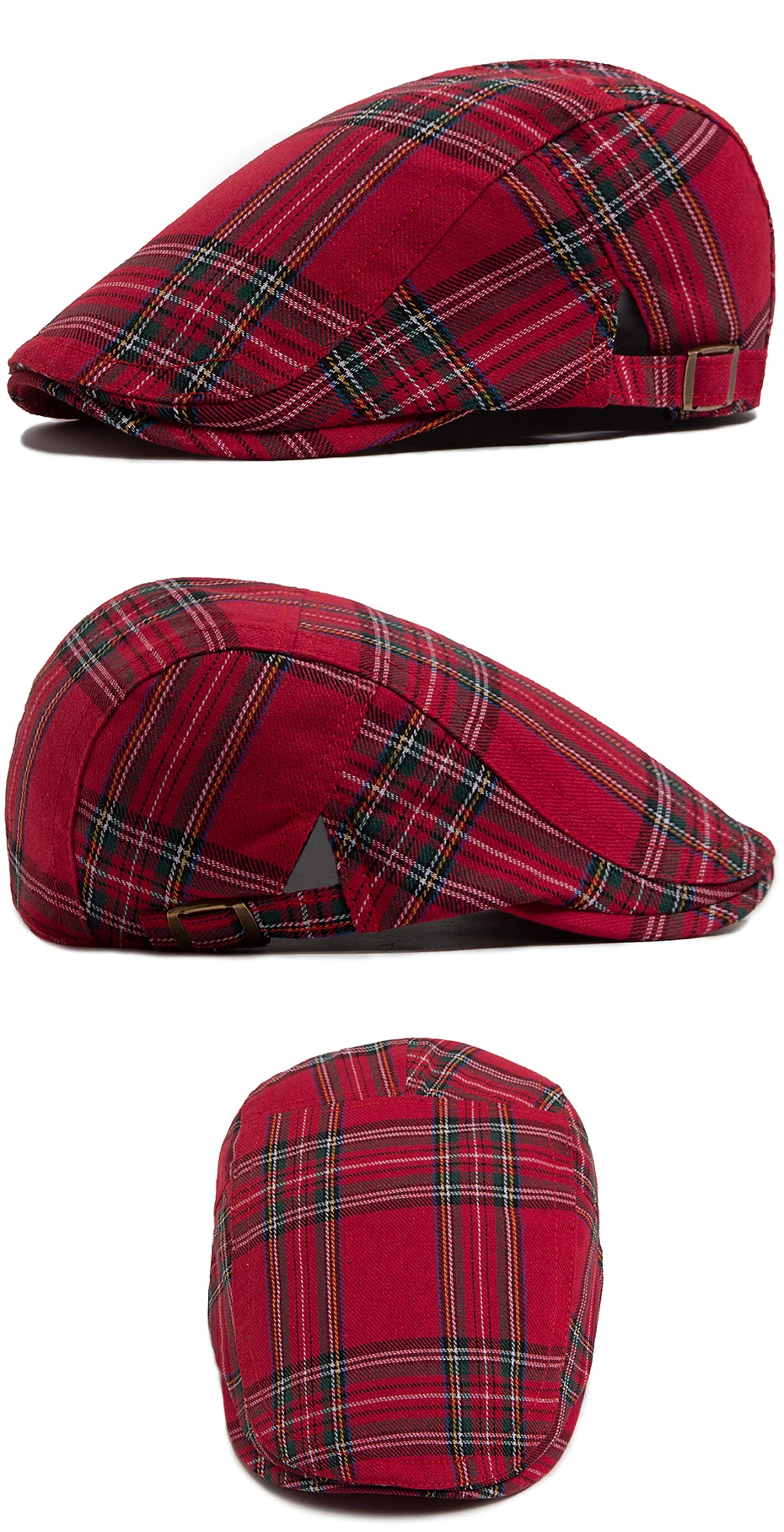 Multi Farbe Plaid Flache Kappe Vintage Frauen Casual Mode Visier Baskenmütze Frühling Herbst Hut Newsboy Für Männer Damen Einstellbar Unisex – Detail 6