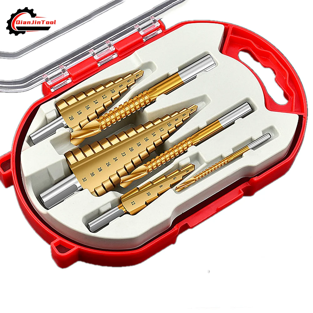 6Pcs Step Drill Bit Saw Drill Bit Set Titanium Milling Cutter 4-12 4-20 4-32mm 3 6 8mm For Woodworking Metal Core Hole Opener