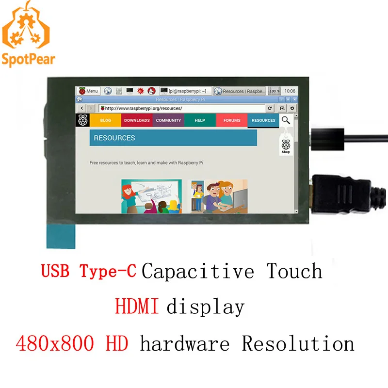 Tela de Toque Lcd para Raspberry pi Tela de Toque Capacitivo Display Hdmi Pi4 3b Mais Jetson Nano 35 Polegadas 480 × 800